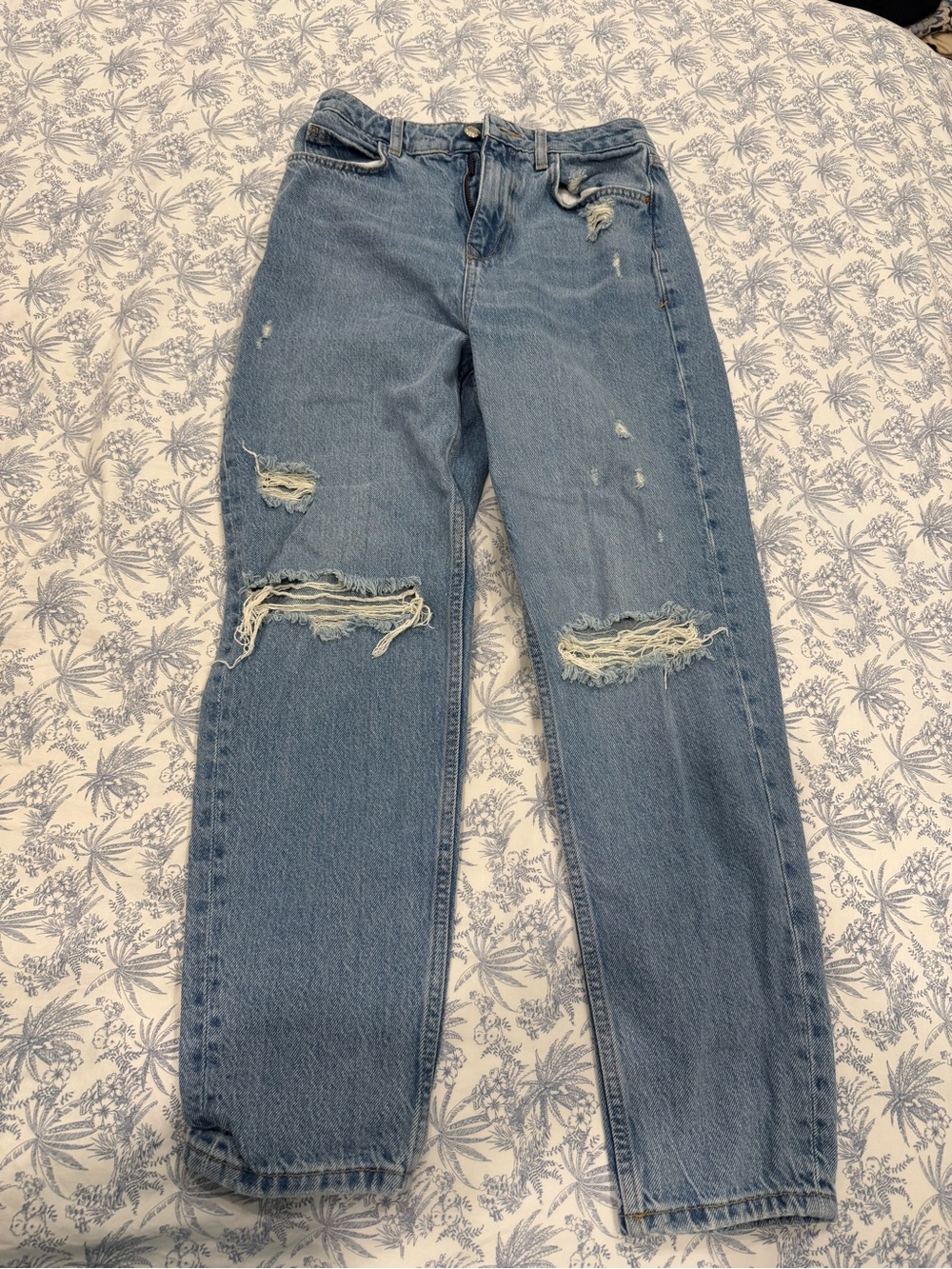 Zara light blue distressed boyfriend jeans